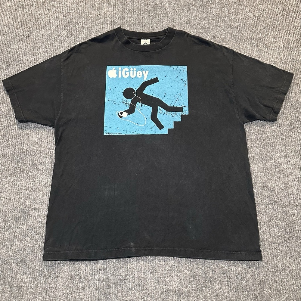 Y2K‎ "I Guey" Funny Mexican Apple Parody Graphic T Shirt Black Size 2XL